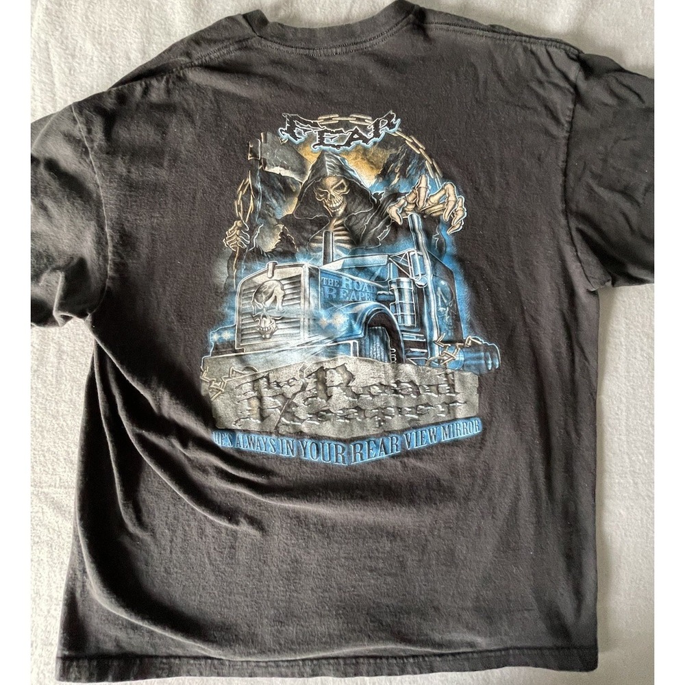 Vtg Truckers Shirt‎ FEAR THE ROAD REAPER 2XL Black